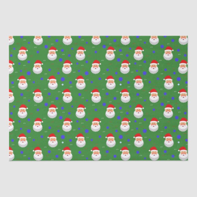 Santa Claus Joy Christmas Green Red Holiday  Tissue Paper (Front)