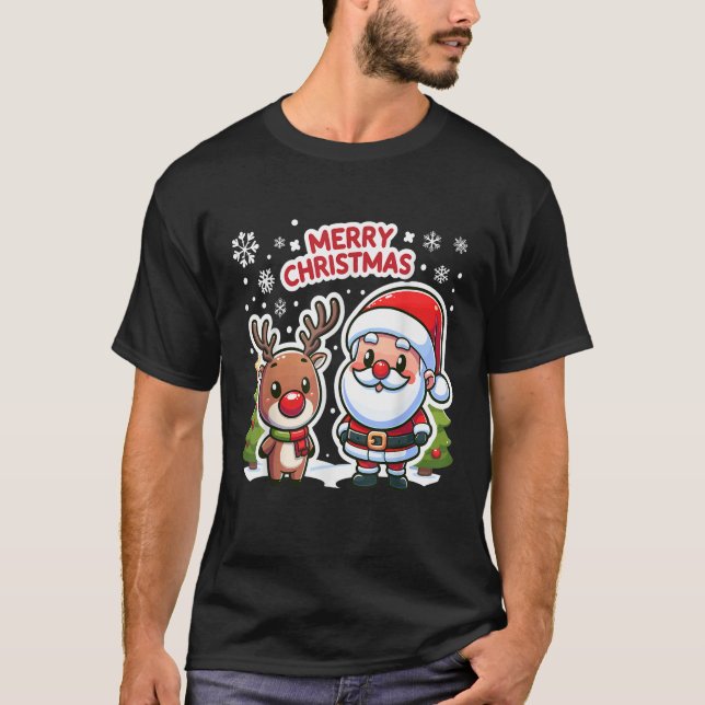 Santa Claus Joyful Reindeer Christmas Duo Merry Ch T-Shirt (Front)