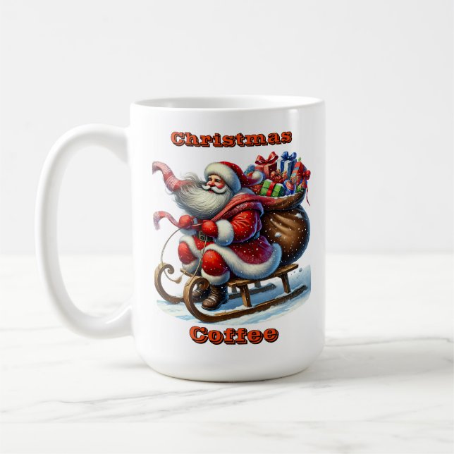 Santa Claus Joyfully Rides a Sleigh With Gifts Coffee Mug (Left)