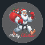 Santa Claus Karate Player Merry Christmas Snow Xma Classic Round Sticker<br><div class="desc">Santa Claus Karate Player Merry Christmas Snow Xmas</div>