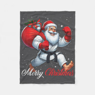 Santa Claus Karate Player Merry Christmas Snow Xma Fleece Blanket