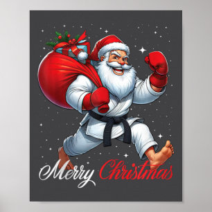Santa Claus Karate Player Merry Christmas Snow Xma Poster
