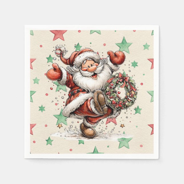 Santa Claus Kicking A Christmas Wreath Napkin (Front)