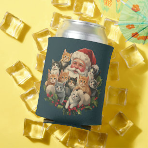 Santa Claus Kittens Christmas Retro 90s Old Cat Can Cooler