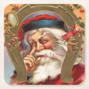 Santa Claus Knows Christmas Square Paper Coaster