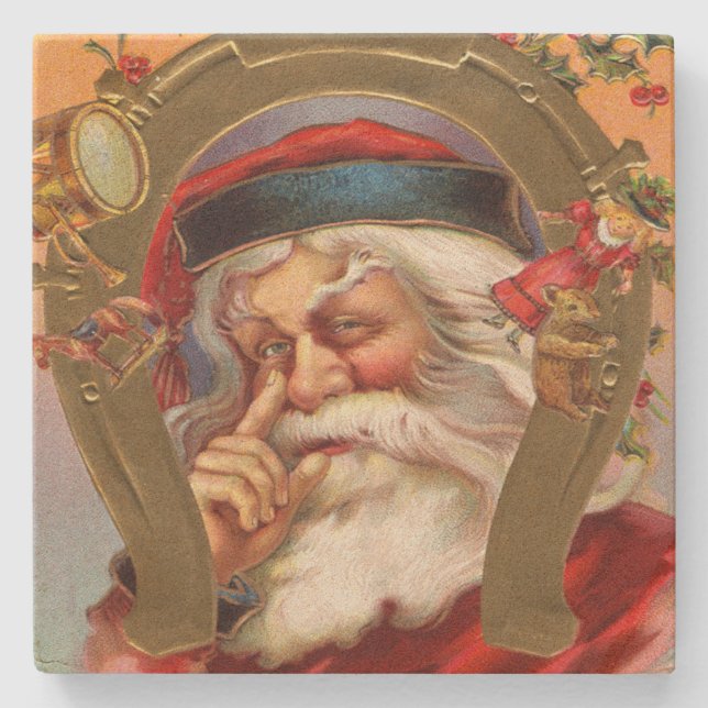 Santa Claus Knows Christmas Stone Coaster (Front)