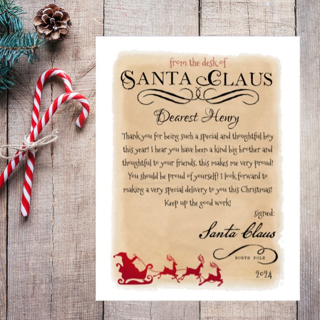 Santa Claus Letter from Santa Sleigh Printable (letter from santa, vintage santa letter, printable santa letter, approved santa claus letter)