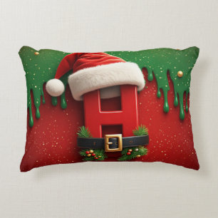 Santa Claus Letter H With Red Holiday Style 🎄 Decorative Cushion