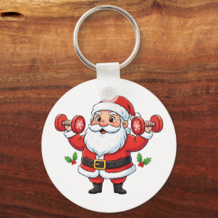 Santa Claus Lifting Dumbbells – Funny Christmas Key Ring