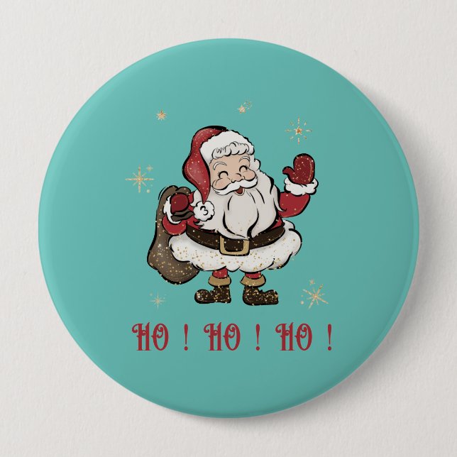 Santa Claus Light Teal Round Button (Front)