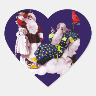SANTA CLAUS,LITTLE ANGEL& MERLIN Christmas Heart Sticker
