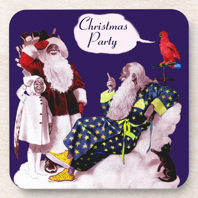 SANTA CLAUS, LITTLE ANGEL & MERLIN Christmas Party Coaster (Front)