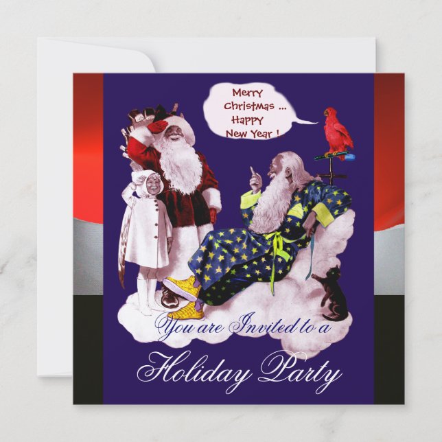 SANTA CLAUS, LITTLE ANGEL & MERLIN Christmas Party Invitation (Front)