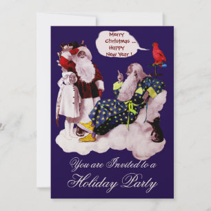 SANTA CLAUS, LITTLE ANGEL & MERLIN Christmas Party Invitation