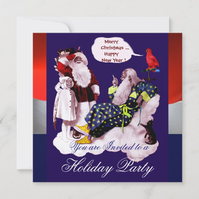 SANTA CLAUS, LITTLE ANGEL & MERLIN Christmas Party Invitation (Front)