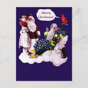 SANTA CLAUS ,LITTLE ANGEL & MERLIN Christmas Party Postcard