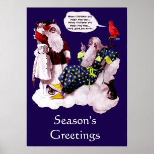 SANTA CLAUS ,LITTLE ANGEL & MERLIN Christmas Party Poster