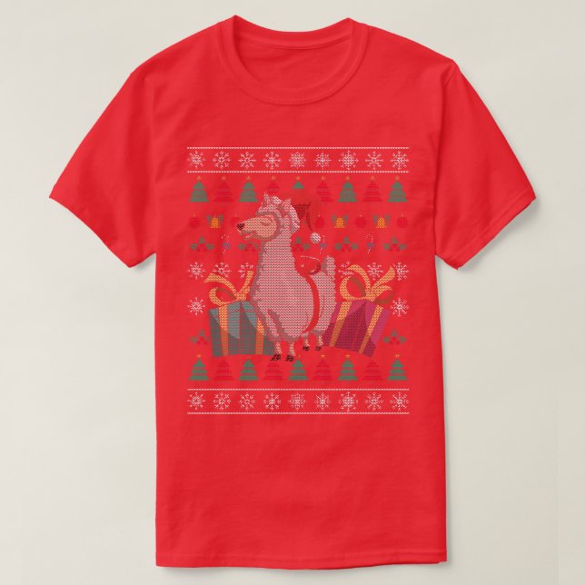 Santa Claus Llama Ugly Christmas Llama T-Shirt (Design Front)