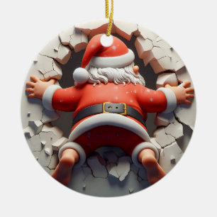 Santa Claus Looking in Santa Cam Ceramic Ornament