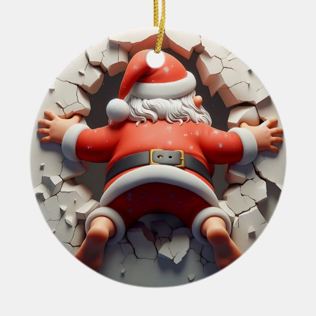 Santa Claus Looking in Santa Cam Ceramic Ornament (Front)
