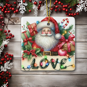 Santa Claus Love Lights Kids Ceramic Ornament