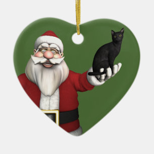 Santa Claus Loves Black Cats Ceramic Ornament