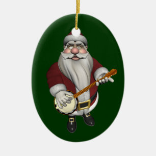 Santa Claus Loves His Banjo Ceramic Ornament