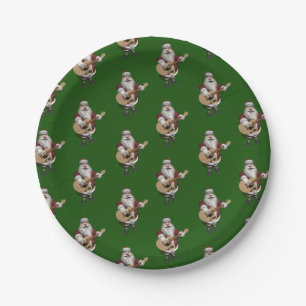 Santa Claus Loves Playing Accoustic Guitar Paper Plate