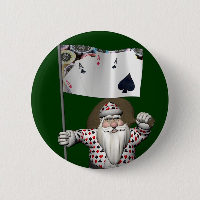 Santa Claus Loves Playing  Poker 6 Cm Round Badge (Front)