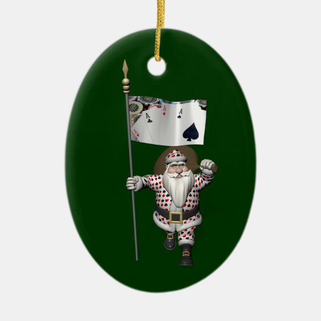 Santa Claus Loves Playing  Poker Ceramic Ornament (Front)
