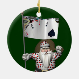 Santa Claus Loves Playing  Poker Ceramic Ornament