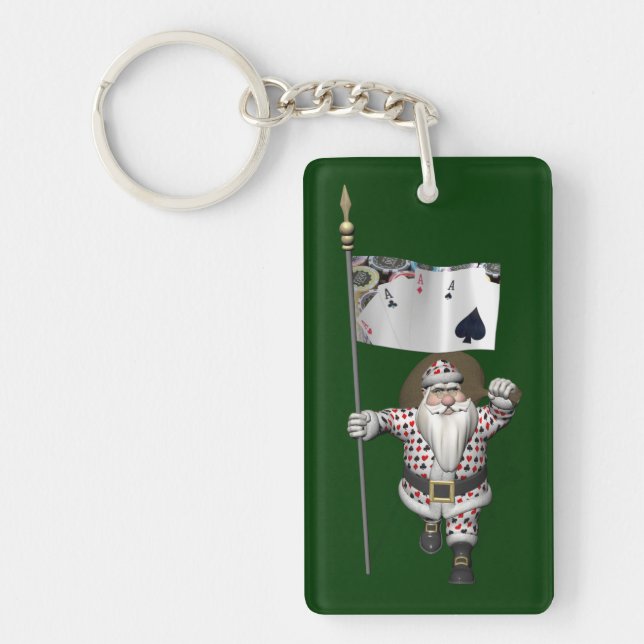 Santa Claus Loves Playing  Poker Key Ring (Front)