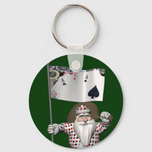Santa Claus Loves Playing  Poker Key Ring
