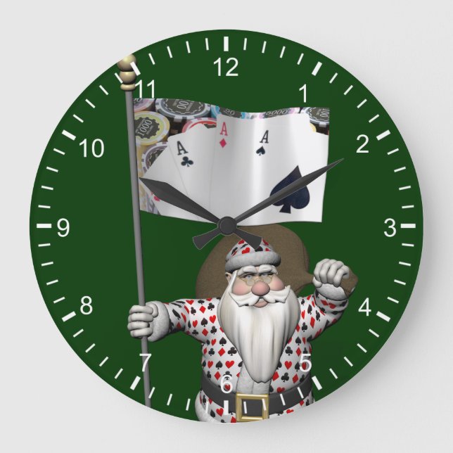 Santa Claus Loves Playing  Poker Large Clock (Front)