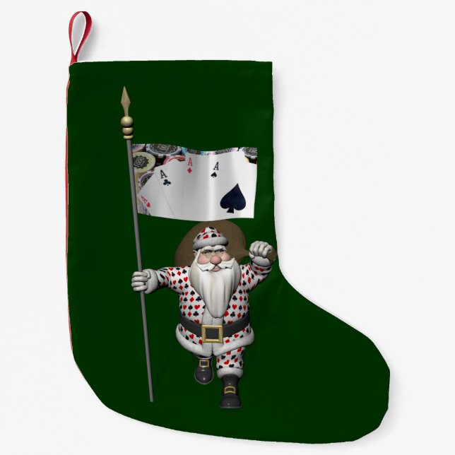 Santa Claus Loves Playing  Poker Small Christmas Stocking (Front)