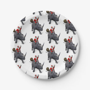 Santa Claus Loves Rhinos Paper Plate