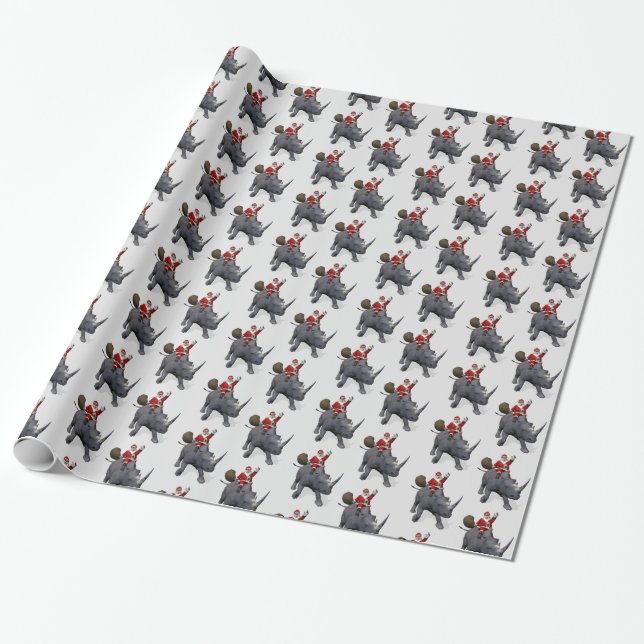 Santa Claus Loves Rhinos Wrapping Paper (Unrolled)