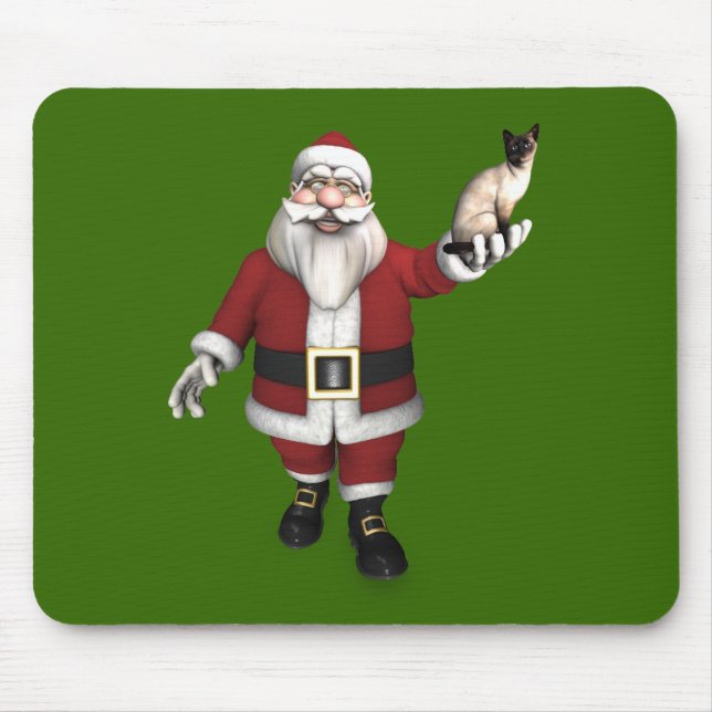 Santa Claus Loves Siamese Cats Mouse Pad (Front)