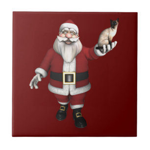 Santa Claus Loves Siamese Cats Tile