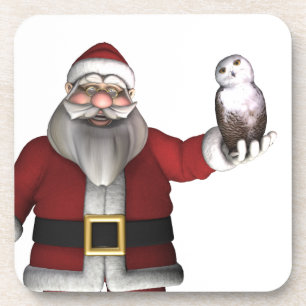 Santa Claus Loves Snowy Owl Coaster