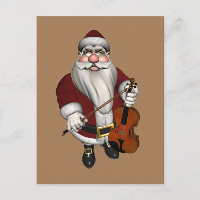 Santa Claus Loves Violins Holiday Postcard (Front)