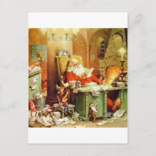Santa Claus Making His List, Checking It Twice Holiday Postcard