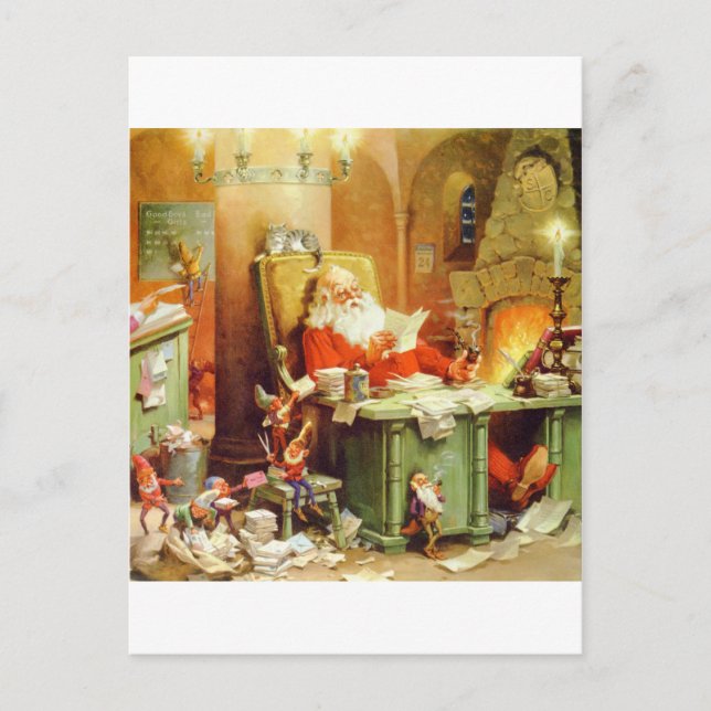 Santa Claus Making His List, Checking It Twice Holiday Postcard (Front)