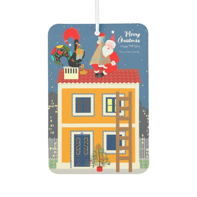 Santa Claus meets the Portuguese Rooster Car Air Freshener (Front)