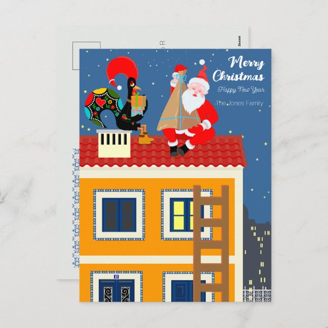 Santa Claus meets the Portuguese Rooster Holiday Postcard (Front/Back)