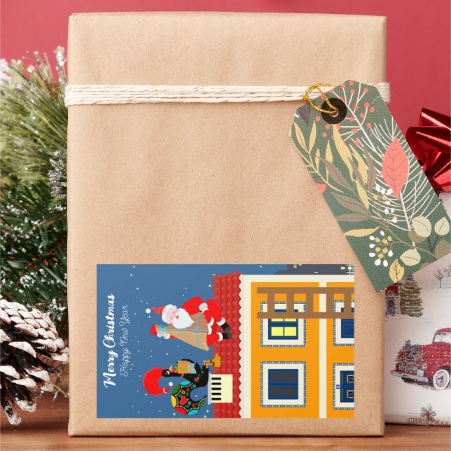 Santa Claus meets the Portuguese Rooster Rectangular Sticker (Holiday)