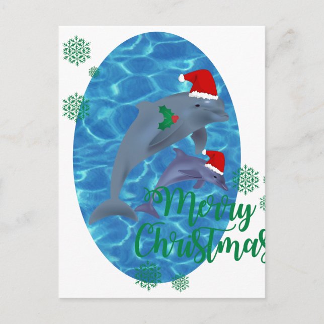 santa claus merry christmas dolphins holiday postcard (Front)