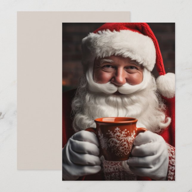 Santa Claus Merry Christmas Flat Holiday Cards (Front/Back)
