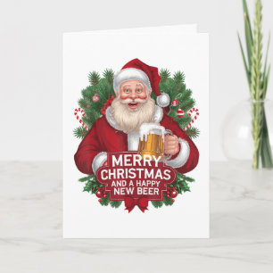 Santa Claus Merry Christmas Happy New Beer Holiday Card