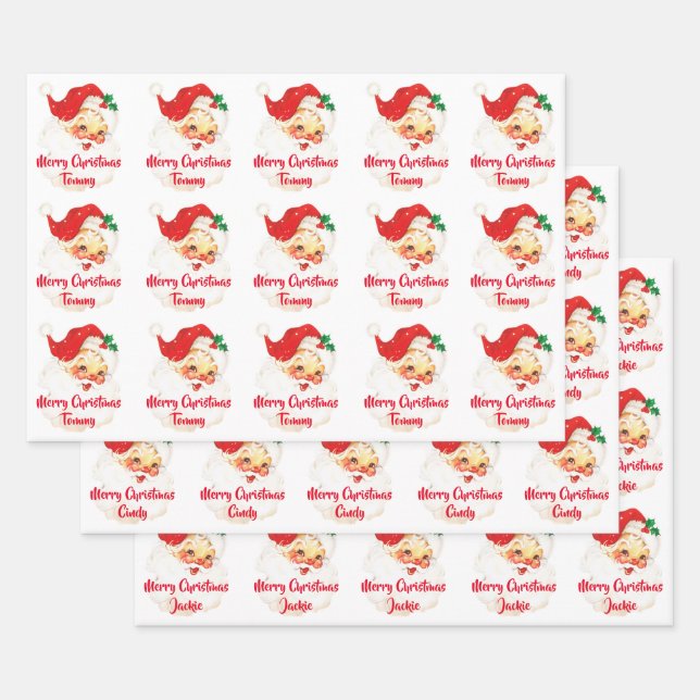 Santa Claus Merry Christmas Personalised Wrapping Paper Sheet (Set)